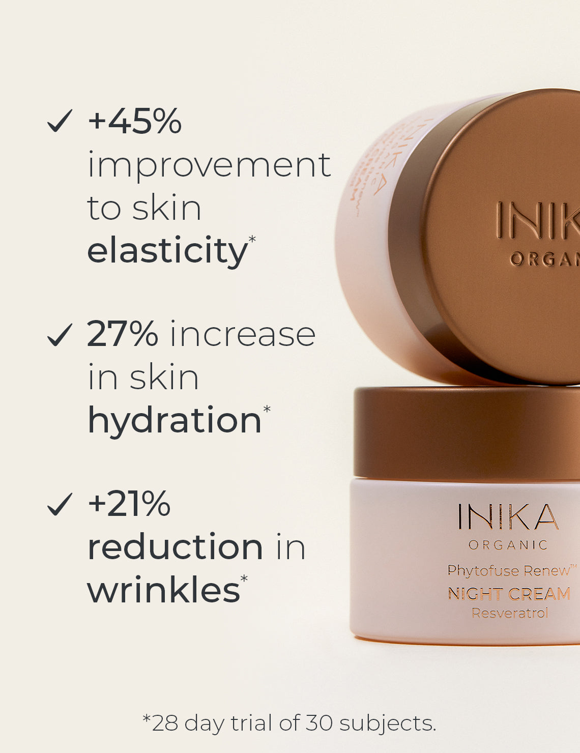 INIKA Organic Night Cream Clinical Results infographic